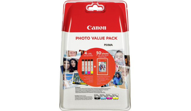 Canon ink CLI-571 XL C/M/Y/BK+PP-201 + photo paper 10x15cm 50 sheets (open package)