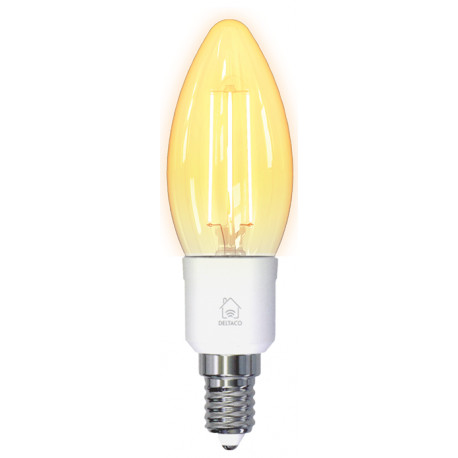 DELTACO SMART HOME LED filament lamp, E14, WiFI 2.4GHz, 4.5W, 400lm, dimmable, 1800K-6500K, 220-240V