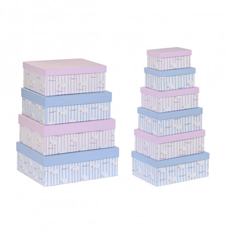 Virnastatavate Organiseerimiskarpide Komplekt DKD Home Decor Sinine Roosa Papp (43,5 x 33,5 x 15,5 c