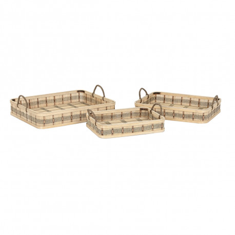 Paplāšu Komplekts DKD Home Decor Gaiši brūns Bambuss 54 x 43 x 9 cm (3 gb.) (2 gb.)