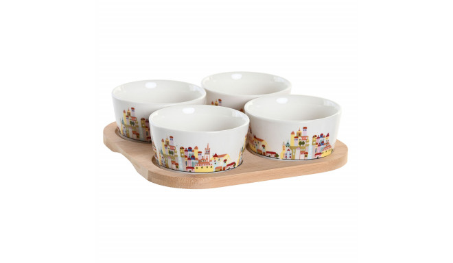 Appetizer Set DKD Home Decor 19,7 x 19,7 x 1 cm Natural Blue Multicolour Stoneware Cottage Houses