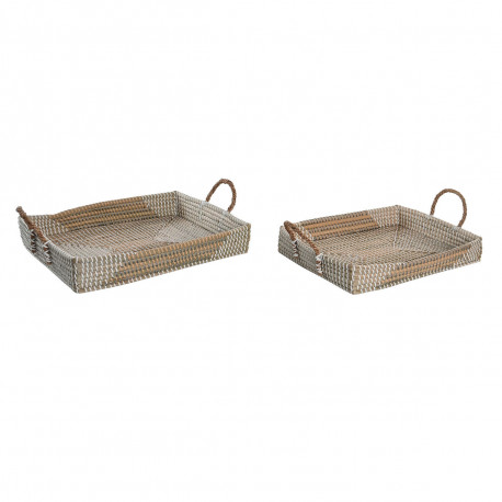 Paplāšu Komplekts DKD Home Decor Dzeltens Dabisks 48 x 38 x 15 cm 52 x 38 x 15 cm (2 gb.)