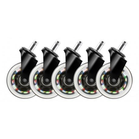Rainbow Casters DELTACO GAMING for Gaming Chairs, Motion Powered Rainbow LEDs, 5-pack / GAM-141