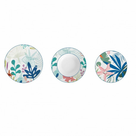 Nõude Komplekt DKD Home Decor Sinine Roheline Sinised / Rohelised Portselan Kaasaegne Taime leht 18