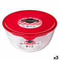 Round Lunch Box with Lid Ô Cuisine Prep & Store 17 x 17 x 9 cm Red 1 L Glass (3 Units)