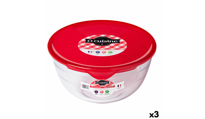 Round Lunch Box with Lid Ô Cuisine Prep&store Ocu Red 1 L 17 x 17 x 9 cm Glass (3 Units)