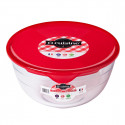 Round Lunch Box with Lid Ô Cuisine Prep & Store Red 2 L 22 x 22 x 11 cm Glass (3 Units)