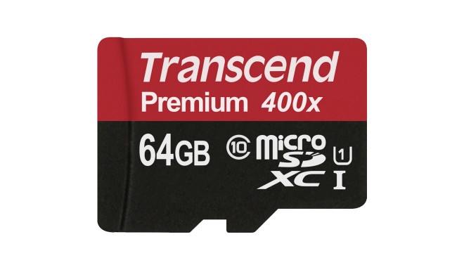 Trascend memory card microSDXC 64GB UHS-I U1 400x Class 10 + adapter