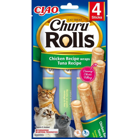 INABA Churu Rolls kana- ja tuunikalaretseptiga kassi maiused 4x10 g