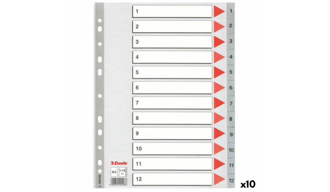 Seperators Esselte Numbered Grey A4 12 Sheets (10 Units)