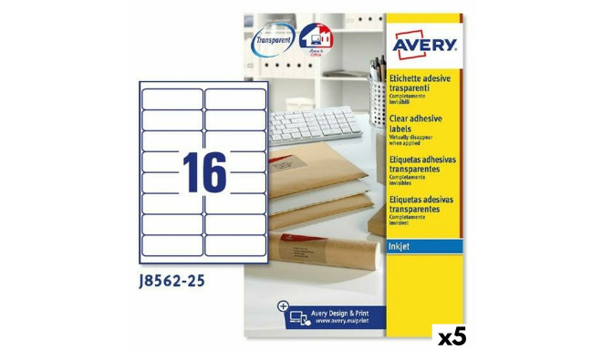 Printera birkas Avery J8562 25 Loksnes 99,1 x 33,9 mm Caurspīdīgs (5 gb.)