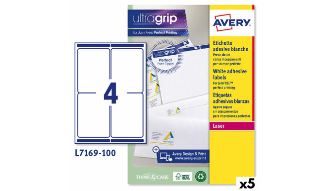 Printer Labels Avery L7169 White 100 Sheets 99,1 x 139 mm (5 Units)