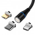 Maxlife magnetkaabel USB - USB-C + microUSB + USB 3A 1m, must (MXUC-03)