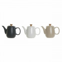 Teapot DKD Home Decor 23 x 12 x 16,5 cm Natural Beige Rubber wood White Dark grey Stoneware (3 Piece