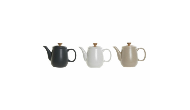 Teapot DKD Home Decor White Beige Natural Dark grey Rubber wood Plastic Stoneware 1 L 23 x 12 x 16,5