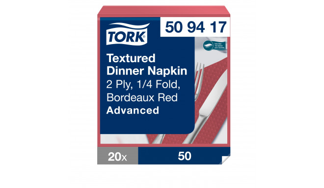 Õhtusöögisalvrätt TORK Textured tumepunane, 2kih., 50tk  509417