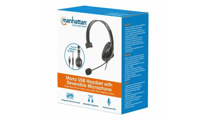 Manhattan Mono Over-Ear Headset (USB), Reversible Microphone Boom (padded), Retail Box Packaging, In