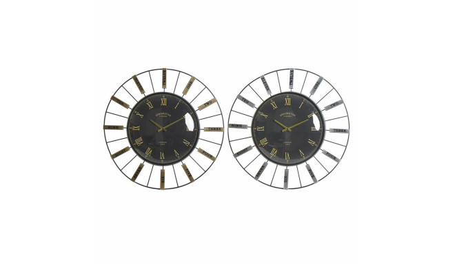 Wall Clock DKD Home Decor Crystal Silver Black Golden Iron 70 x 7 x 70 cm (2 Units)