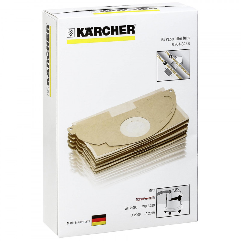 20 Pack Paper Filter Replacement Bags Compatible with Kärcher Wet and Dry  Vacuum Cleaners WD 2, MV 2, WD 2.200 to WD 2.550,69043220 : Amazon.co.uk:  Home & Kitchen