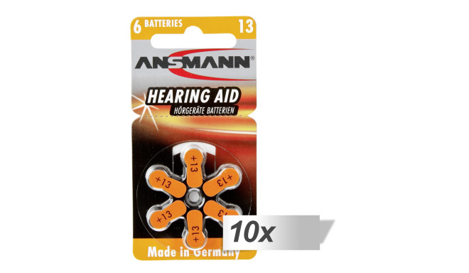 10x6 Ansmann Zinc-Air 13 (PR48) Hearing Aid Batteries