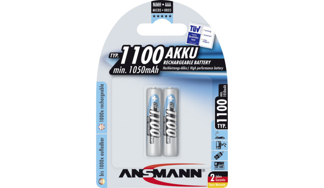 Ansmann rechargeable battery NiMH 1100 Micro AAA 1050mAh 2pcs