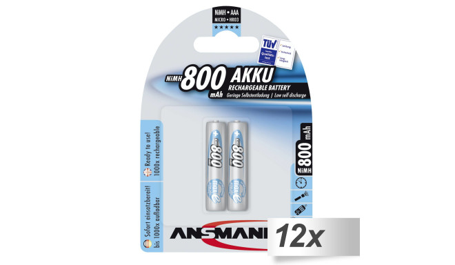 Ansmann rechargeable battery maxE NiMH Micro AAA 800mAh 12x2pcs