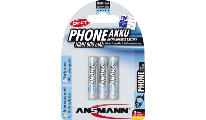 Ansmann rechargeable battery maxE NiMH Micro AAA 800mAh DECT Phone 1x3pcs
