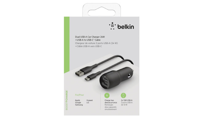 Belkin car charger USB 24W USB-C 1m (CCE001bt1MBK)
