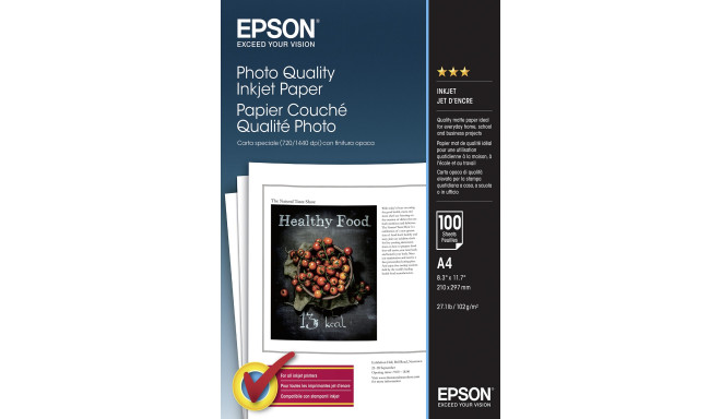 Epson Photo Quality Inkjet Paper A 4, 100 Sheets, 102 g  S 041061