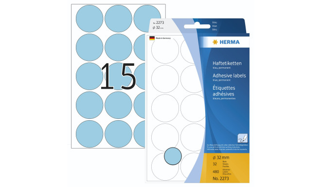 Herma Adhesive Labels blue 32mm 32 Sheets 111x170 480 pcs. 2273
