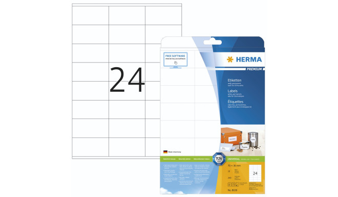 Herma Removable Labels 70x36 DIN A4 240pcs 10 sheets, matte white (8638)