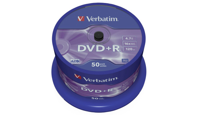 1x50 Verbatim DVD+R 4,7GB 16x Speed, matt silver