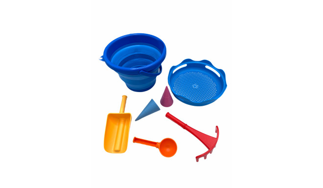 COMPACTOYS Beach bucket with sandbox toys 7 in 1, blue