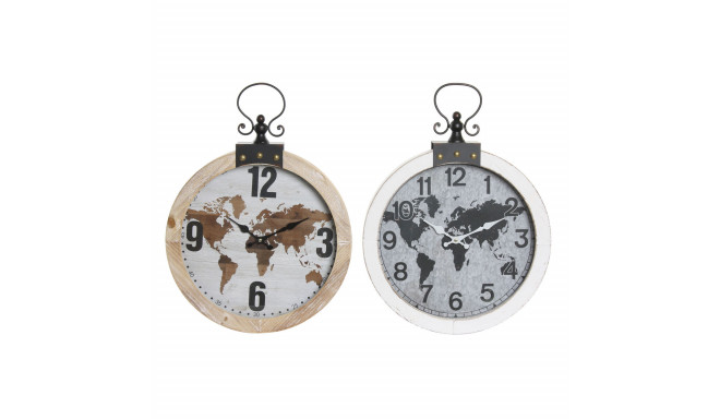 Wall Clock DKD Home Decor 40 x 4 x 54 cm Crystal Iron MDF Wood World Map (2 Units)