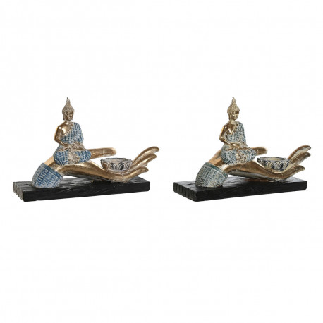 Decorative Figure DKD Home Decor 25,7 x 8 x 16 cm Blue Buddha Turquoise Oriental Stripped (2 Units)