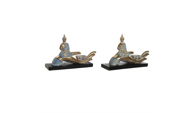 Decorative Figure DKD Home Decor 25,7 x 8 x 16 cm Blue Buddha Turquoise Oriental Stripped (2 Units)