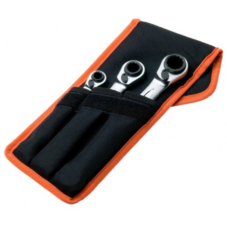 Bahco S4RM/3T ratcheting ring wrench set – 3-piece, 12-point Dynamic-Drive™, 8x9 to 18x19 mm, chrome