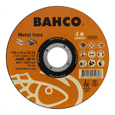 Bahco abrasive cutting disc – inox+Fe T41 flat cut, 125x1.0x22.23 mm, OSA certified, stainless steel