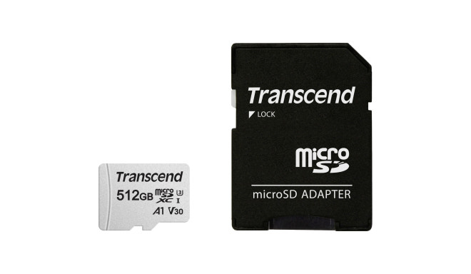 Transcend mälukaart microSDXC 512GB 300S-A Class 10 UHS-I U3 V30 A1