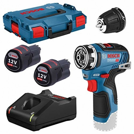 Bosch cordless drill GSR 12V-35 FC Professional, 12Volt (blue / black, 2x Li-ion battery 3.0Ah, with