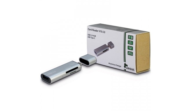 Argus V15-3.0 Card Reader Type-C with USB 3.0 Hub, Aluminum case