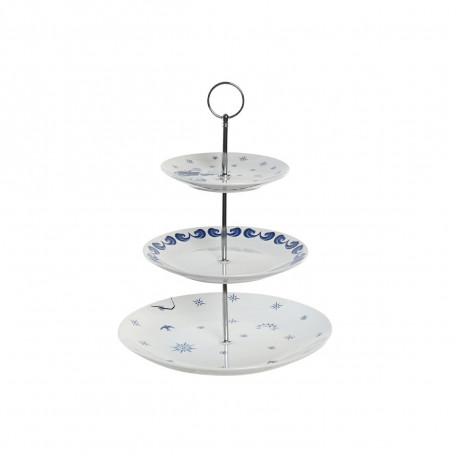 Puuviljakauss DKD Home Decor 27 x 27 x 34 cm Portselan Sinine Metall Valge