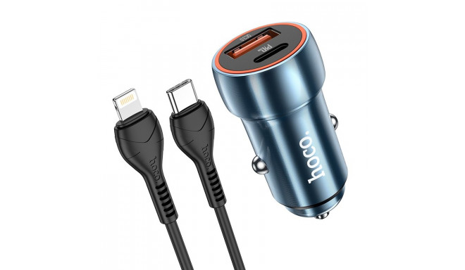 HOCO car charger USB A + Type C + cable Type C to Lightning PD QC3.0 3A 20W Z46A sapphire blue