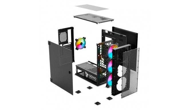 SAVIO PC Case Raptor X1 ARGB Glass/Mesh Black