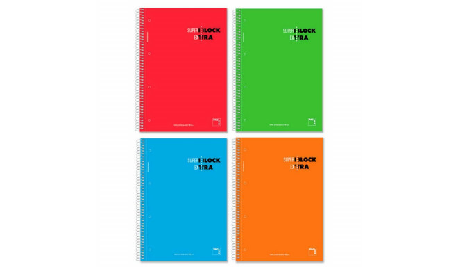 Set of exercise books Pacsa Superblock Extra 4 Pieces Multicolour A4 120 Sheets