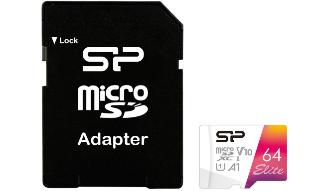 Silicon Power карта памяти microSDXC 64GB Elite + adapter