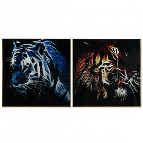Glezna DKD Home Decor Tīģeris 80 x 3 x 80 cm Moderns (2 gb.)