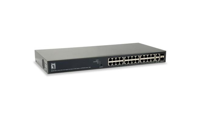 LevelOne TURING 26-Port Web Smart Gigabit PoE Switch, 24 PoE Outputs, 2 x SFP/RJ45 Combo, 185W, 802.