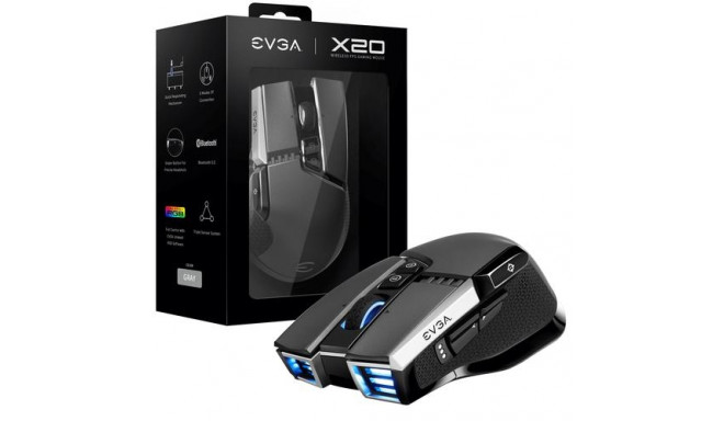 EVGA X20 mouse Right-hand RF Wireless + Bluetooth + USB Type-A Optical 16000 DPI