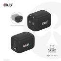 CLUB3D Travel Charger PPS 65Watt GAN technology, Triple port (2x USB Type-C + USB Type-A) Power Deli